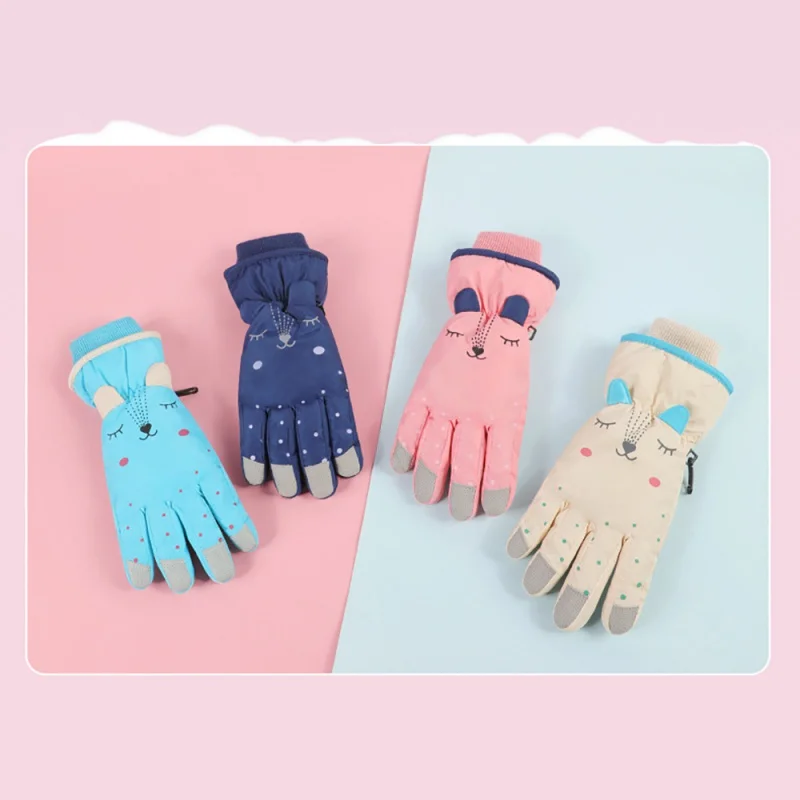 1 пара Детские лыжные перчатки с мультяшным рисунком варежки с длинным рукавом зимние ветрозащитные плотные перчатки уличные спортивные со...