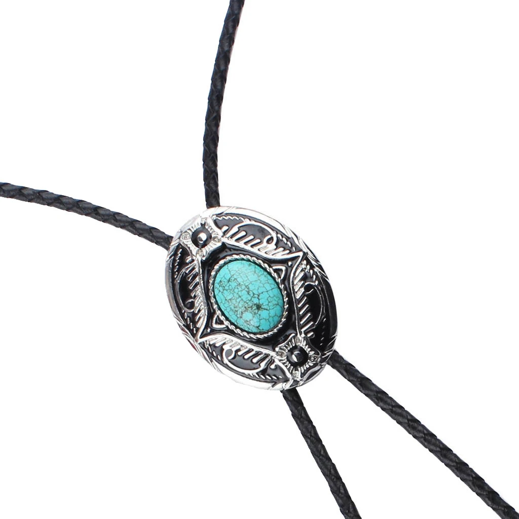 

Exquisite Light Blue Turquoise Enamel Western Tie Bolo Leather Tie