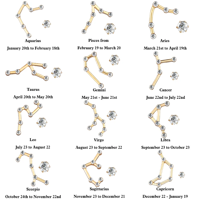 12 созвездий звезда асимметричные серьги-гвоздики для ушей кристалл Зодиак