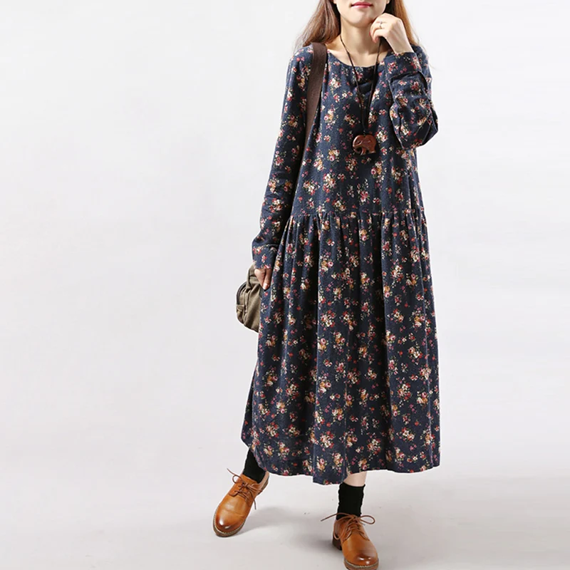 Винтажное женское длинное платье длиной до щиколотки с длинным рукавом