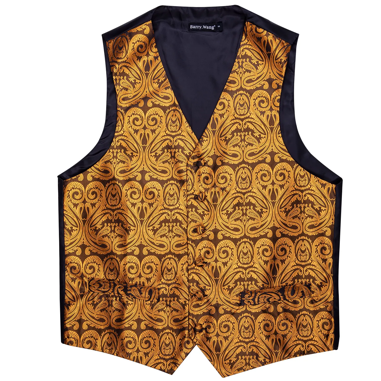 Gold Formal Silk Paisley Men’s Vest V-Neck Waistcoat Suit Set 4PC Tie Handkerchief Cufflinks Business Party Barry.Wang | Мужская