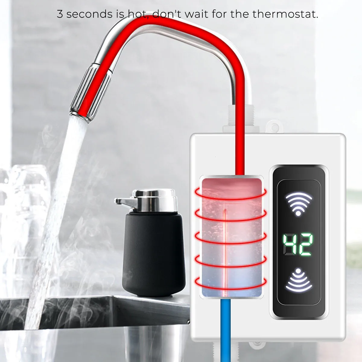 

220V 3000W Water Heater Bathroom Kitchen Instant Electric Hot Water Heater Tap Temperature Display Faucet Shower Tankless Tap