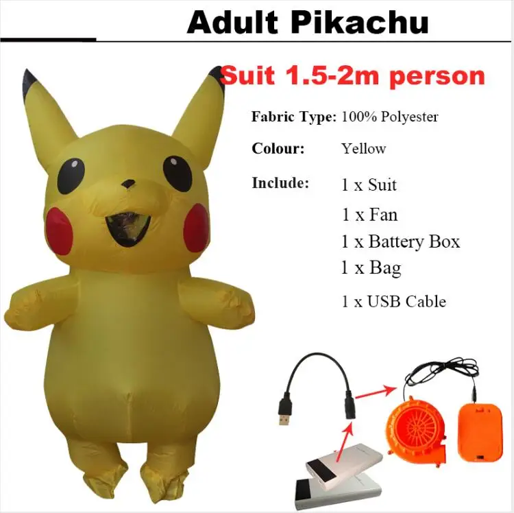 Adult Pikachu Мужской взрослый Надувной Костюм Пикачу, аниме, косплей, карнавальный, фэнтези, Покемон, талисман, Хэллоуин, Пикачу, костюм для детей, женщин - Цвет: Adult Pikachu