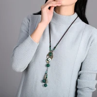 agate sweater chains ethnic necklace long chain vintage accessories chinese style jewelry fashion hanging ornaments