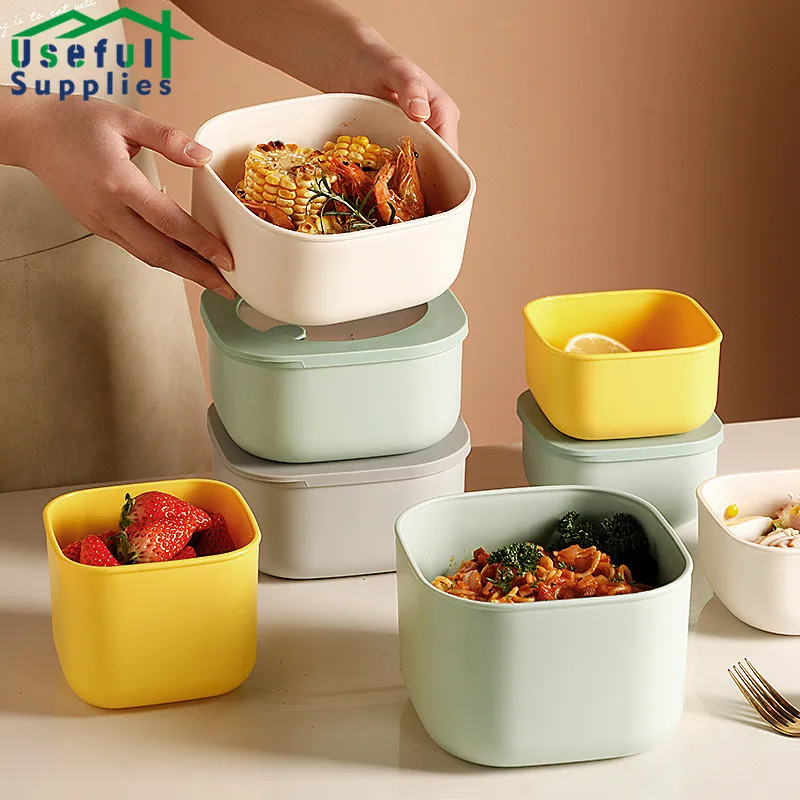 

0.6L\1 L\1.4L\2L Simple Color Sealed Box Lunch Box Kitchen Crockery Cereals Storage Container with Silicon Lid Kitchen Organizer