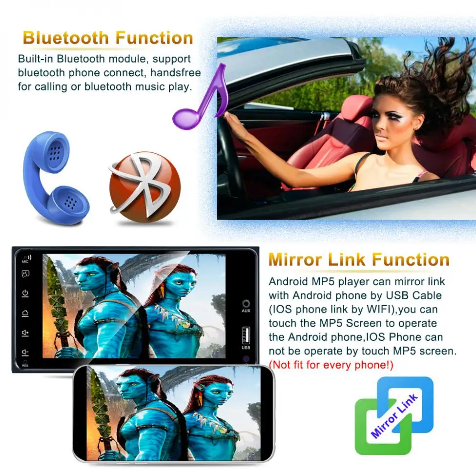 

2 DIN 7 Inch QUAD-core Bluetooth Android 8.1 HD Capacitive Touch Screen Car MP5 GPS Player Support AM/FM/ Mirrorlink for TOYOTA
