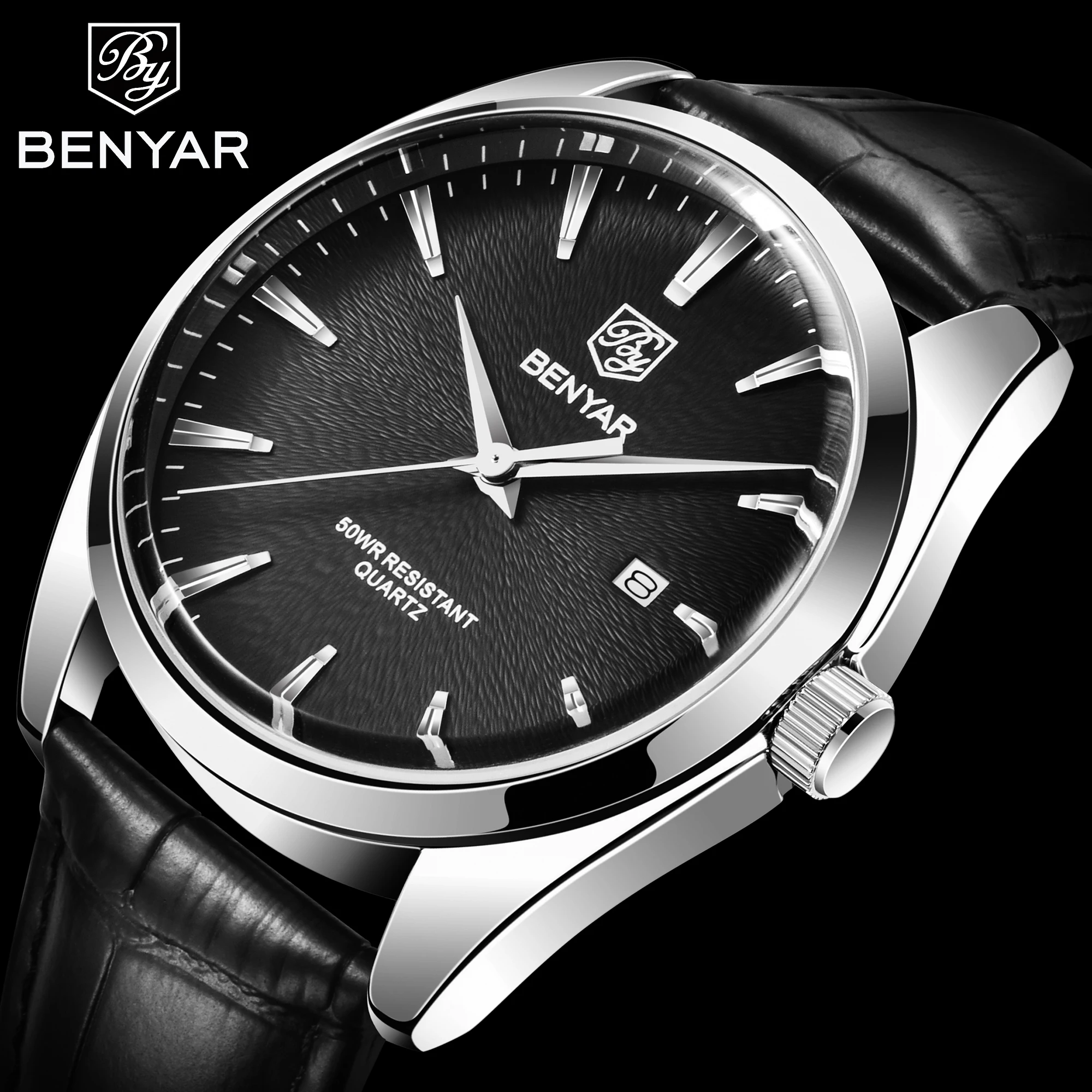 

Benyar Design Men's Watch Luxury Waterproof Quartz Watch Fashion Leisure Sports Leather Watch Men's Military Watch Regio Mangio