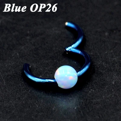 Blue OP26 1 шт. G23 титановый шарнирный сегмент кольцо с опалом камень опал губы ниппель хряща трагус спираль носовая перегородка кликер пирсинг ювелирные изделия - Окраска металла: Blue OP26