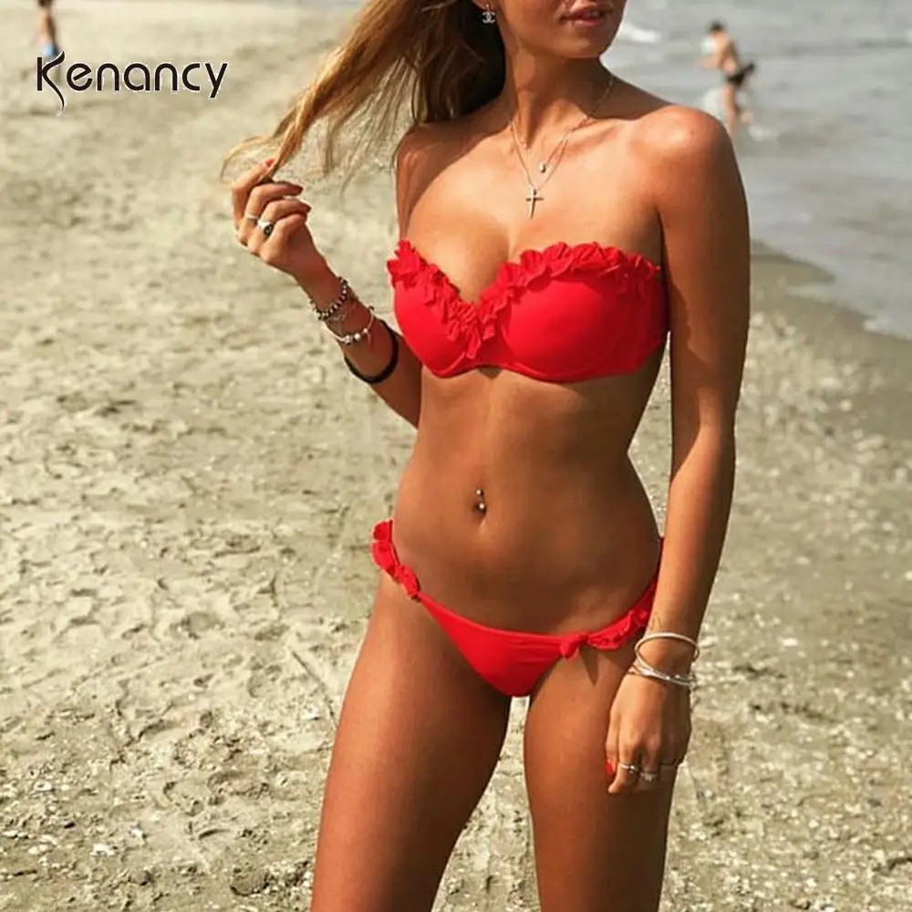 Женский купальник с оборками Kenancy бандо пуш ап оборками|Купальники| |