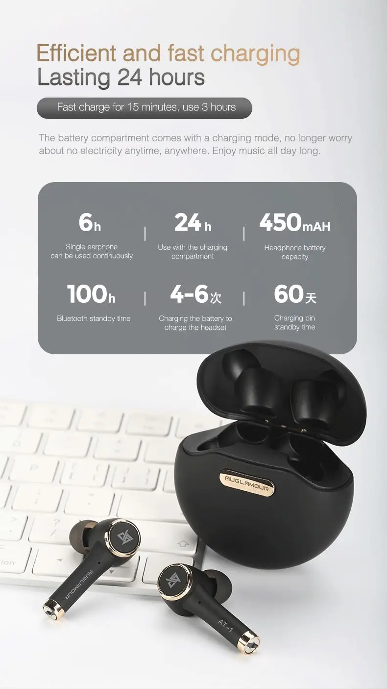 AUGLAMOUR AT 1 Bluetooth 5 0 TWS беспроводные наушники Blutooth с шумоподавлением