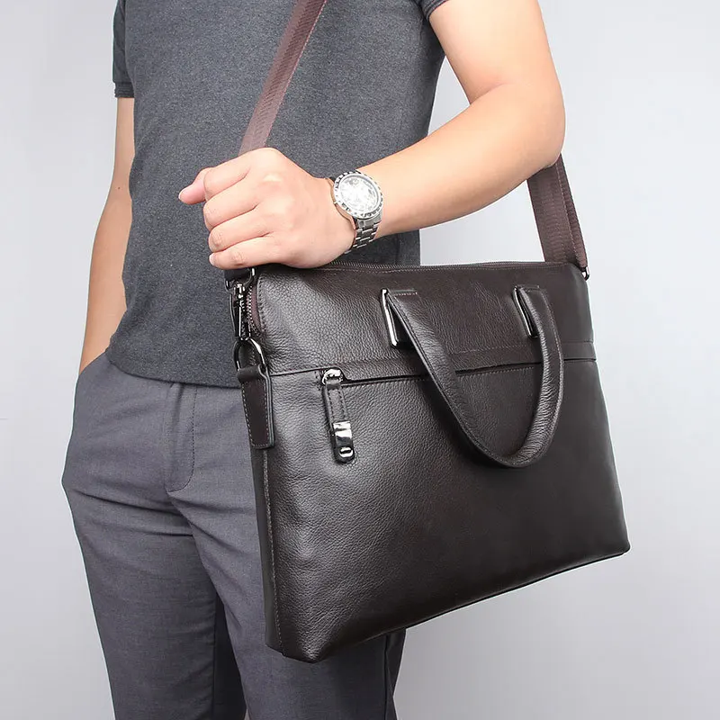 Nesitu Highend Black Chocolate Blue Genuine Leather 14'' Laptop Office Men's Briefcase Business Messenger Bag A4 Portfolio M7412