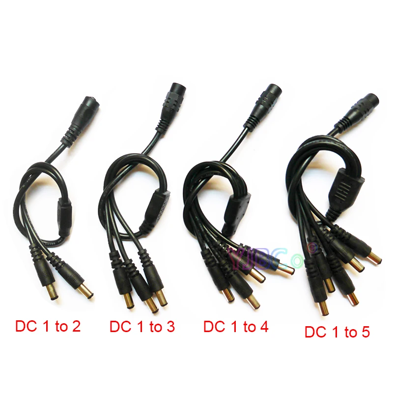 

1pcs CCTV Security Camera 1 DC Female To 2/3/4/5 Male plug Power Cord adapter Connector Cable Splitter for LED Strip
