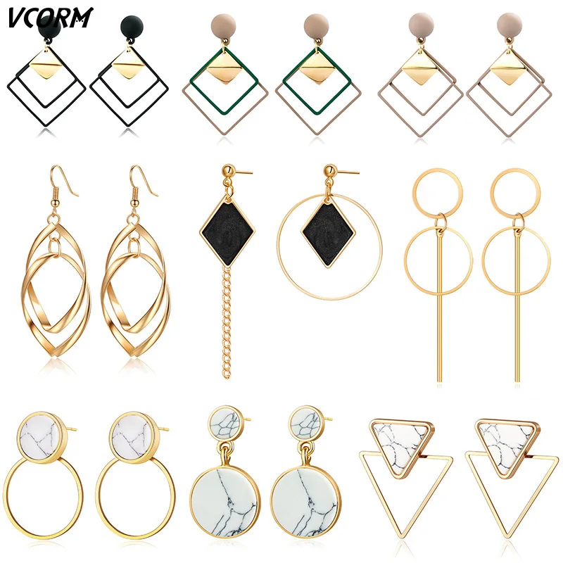 Серьги женские акриловые винтажные геометрические золотые 2019 | Украшения и