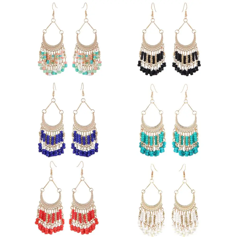 Ботильоны в этническом стиле длинное эффектное Красочные Кисточкой Серьги с