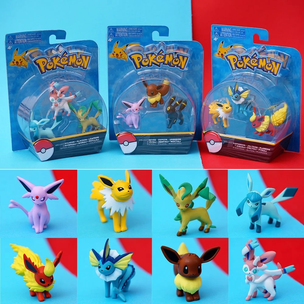 

Original Takara Tomy Pokemon Eevee Action Figure Toys PVC Vaporeon Jolteon Flareon Leafeon 3 PCS/lot Model Kids Christmas Gifts