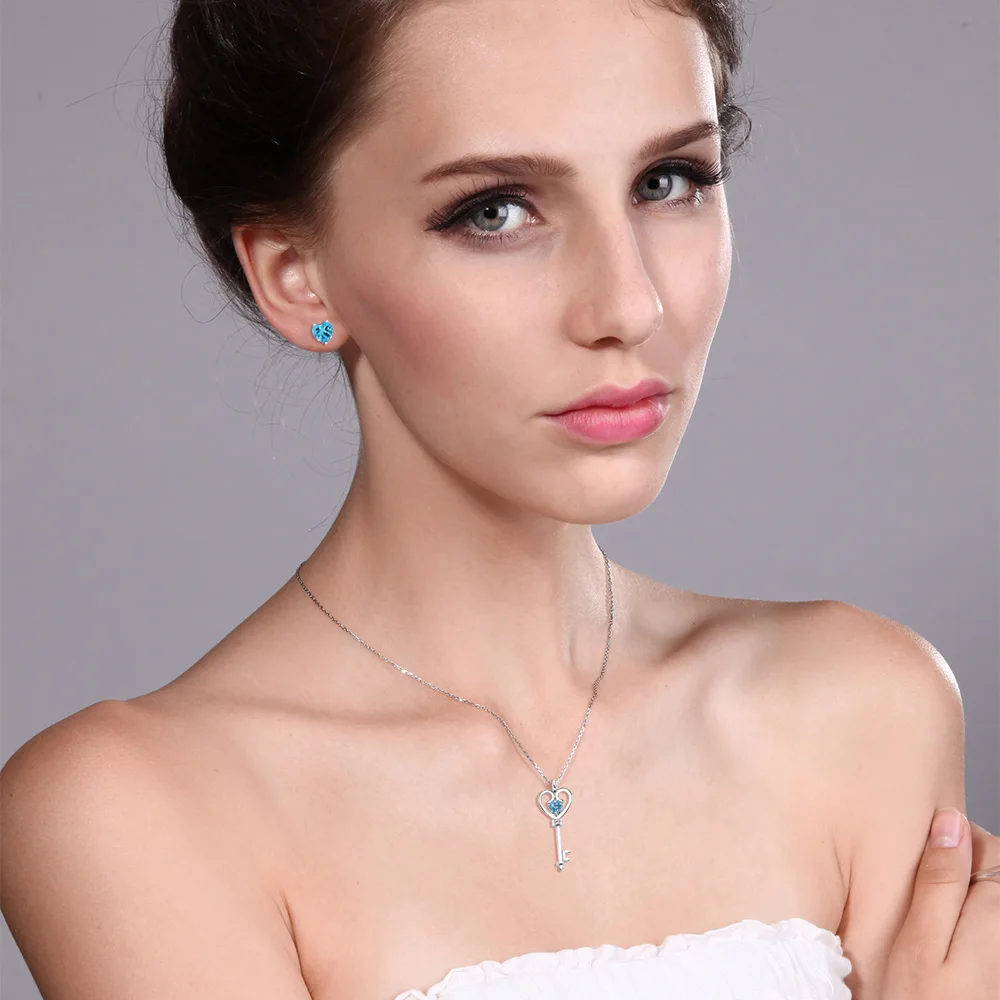 GemStoneKing 1 67 Ct Круглый натуральный голубой топаз ключ кулон серьги набор из