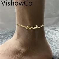 vishowco custom name anklet on a cuban chain personalized stainless steel jewelry custom anklet nameplate anklet custom gift