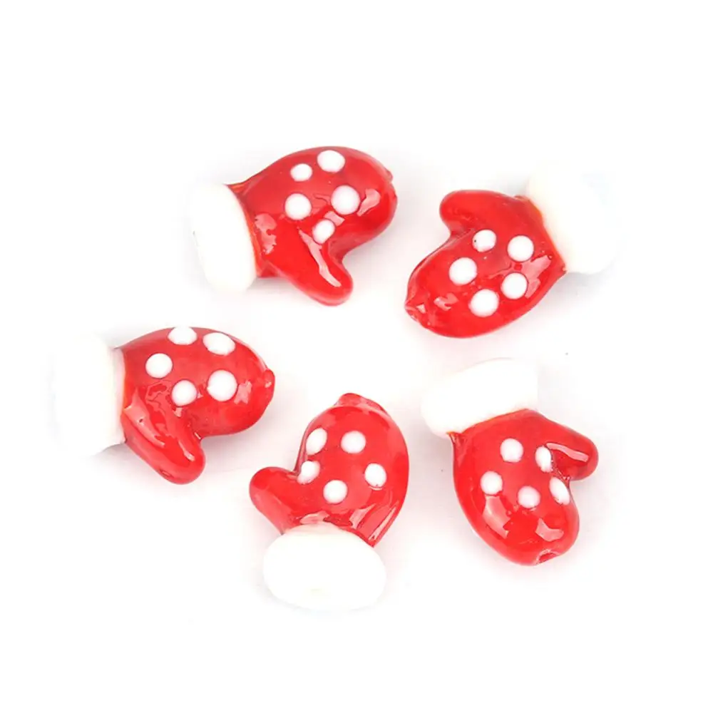 

5 PCs Lampwork Glass Christmas Beads For DIY Bracelet Glove White & Red Jewelry DIY Findings Accessories Charms About 18 x 14mm