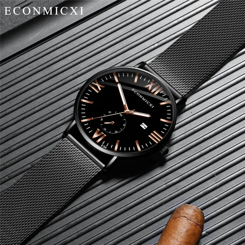 Простые мужские часы Роскошные сплав ремешок римская цифра календарь деловые