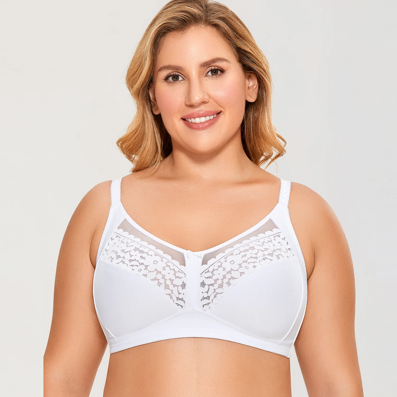 DELIMIRA Women's Full Coverage Floral Lace Wireless Unlined Plus Size Sleep Cotton Bra