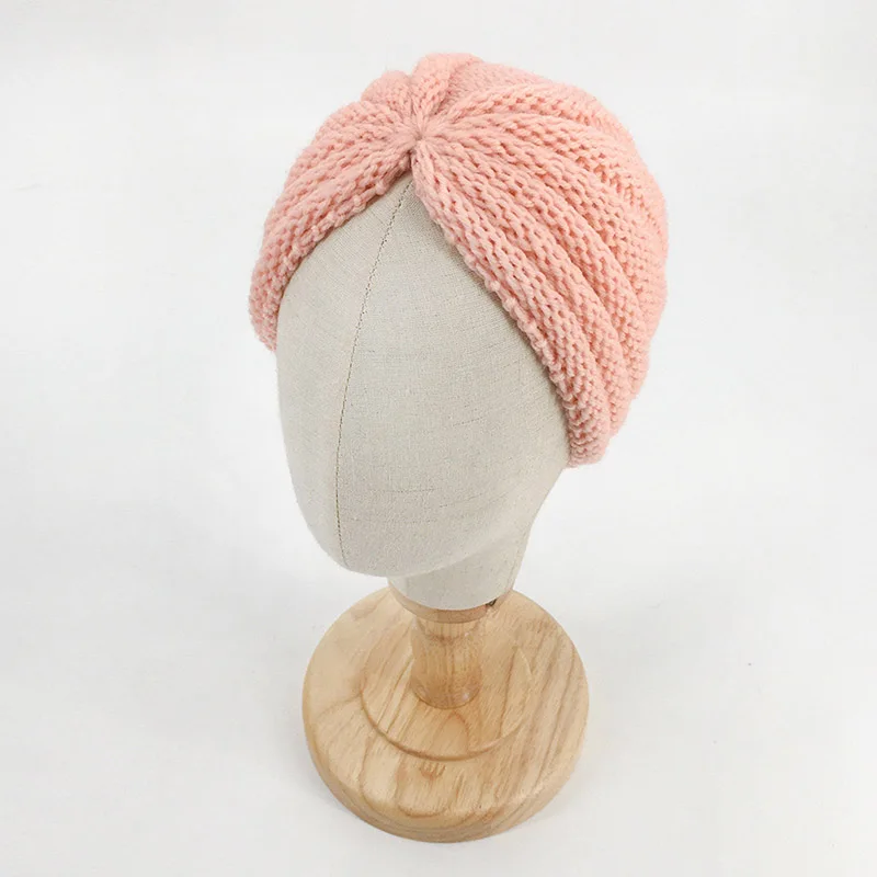 Зимняя Вязаная Детская шапка-тюрбан однотонная детская шапка для мальчиков и