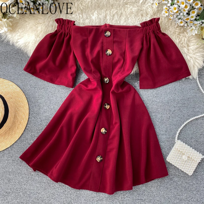 Новинка 2020 года. Весенне-летнее женское платье с открытыми плечами и пуговицами в