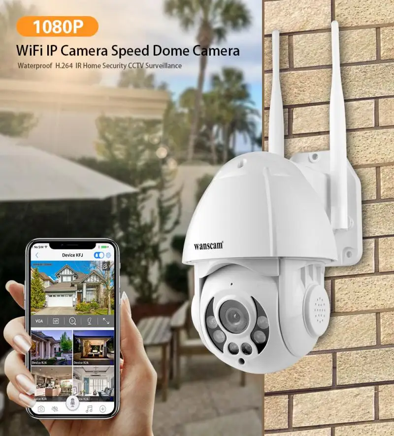 

Wanscam 200W 1080P WiFi IP Camera Motion Detect Auto-Tracking PTZ 4X Zoom 2-way Audio P2P CCTV Security IP66 Waterproof