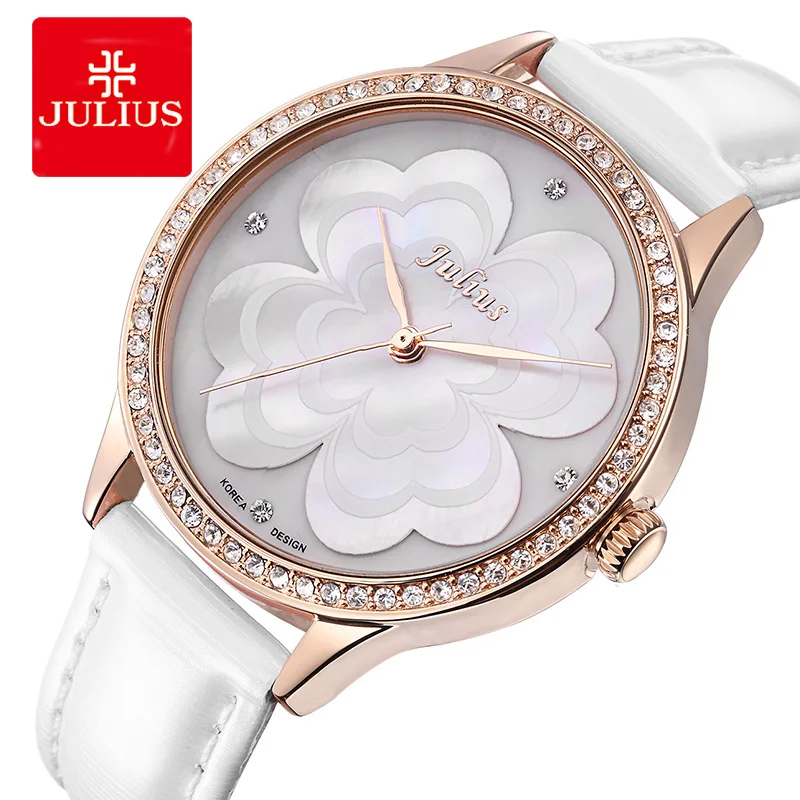 Женские часы с четырёхлистным клевером Julius модные браслет из натуральной кожи