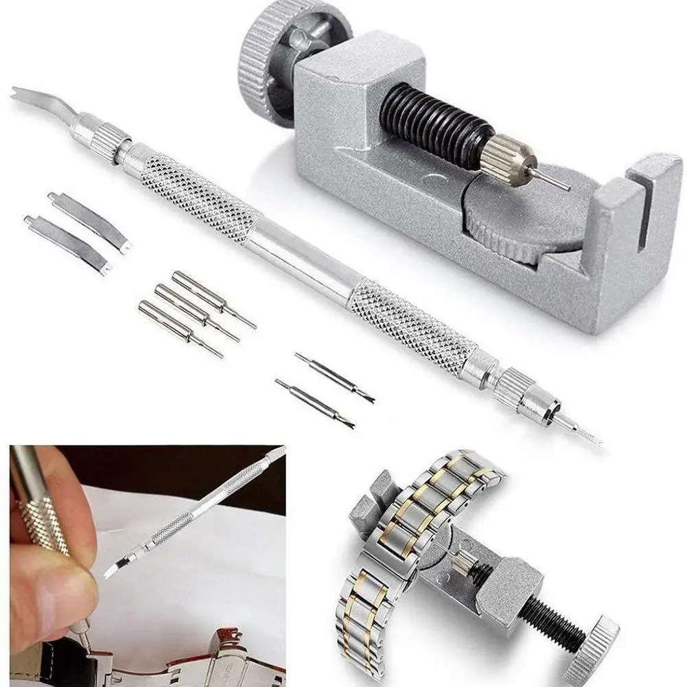 9Pcs/Set Metal Adjustable Watch Band Link Remover Pin Wrist Strap Repair Tool Watch Bracelet Link Remover Broaches Wrist Strap tike toker professional watch band adjuster watch strap bracelet link pin remover repair watch tool with spare needles metal