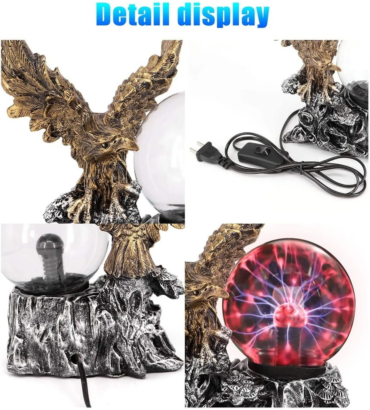 

Resin Plasma Ball Light with Eagle Electrostatic Magic Ball Lamp for Home and Party Halloween Decorations Gifts for Kids