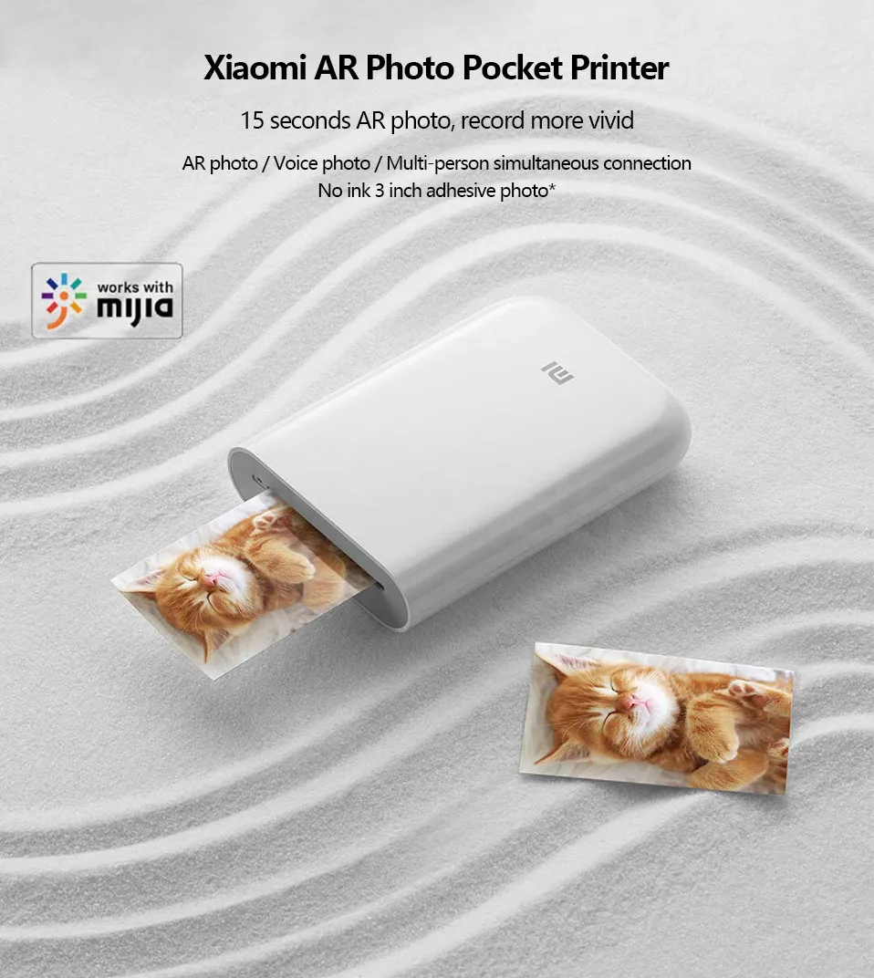 Xiaomi Mijia AR принтер 300 точек/дюйм портативный фото мини карман с DIY поделиться 500 мАч принтер с картинками Карманный работа с приложением Mijia