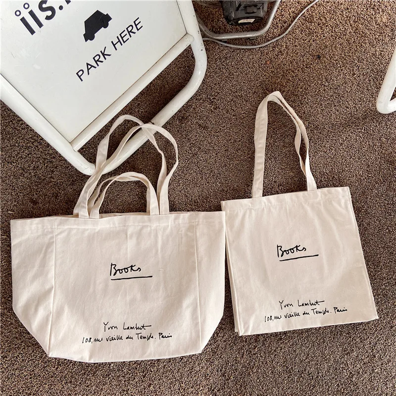 

Canvas Women's Shoulder Shopper Bag Large Cloth Tote Bags for Women 2021 Letter Printing Woman Shopping Ladies Beach Handbag