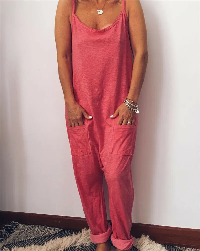 Женские комбинезоны без рукавов повседневные свободные длинные шаровары