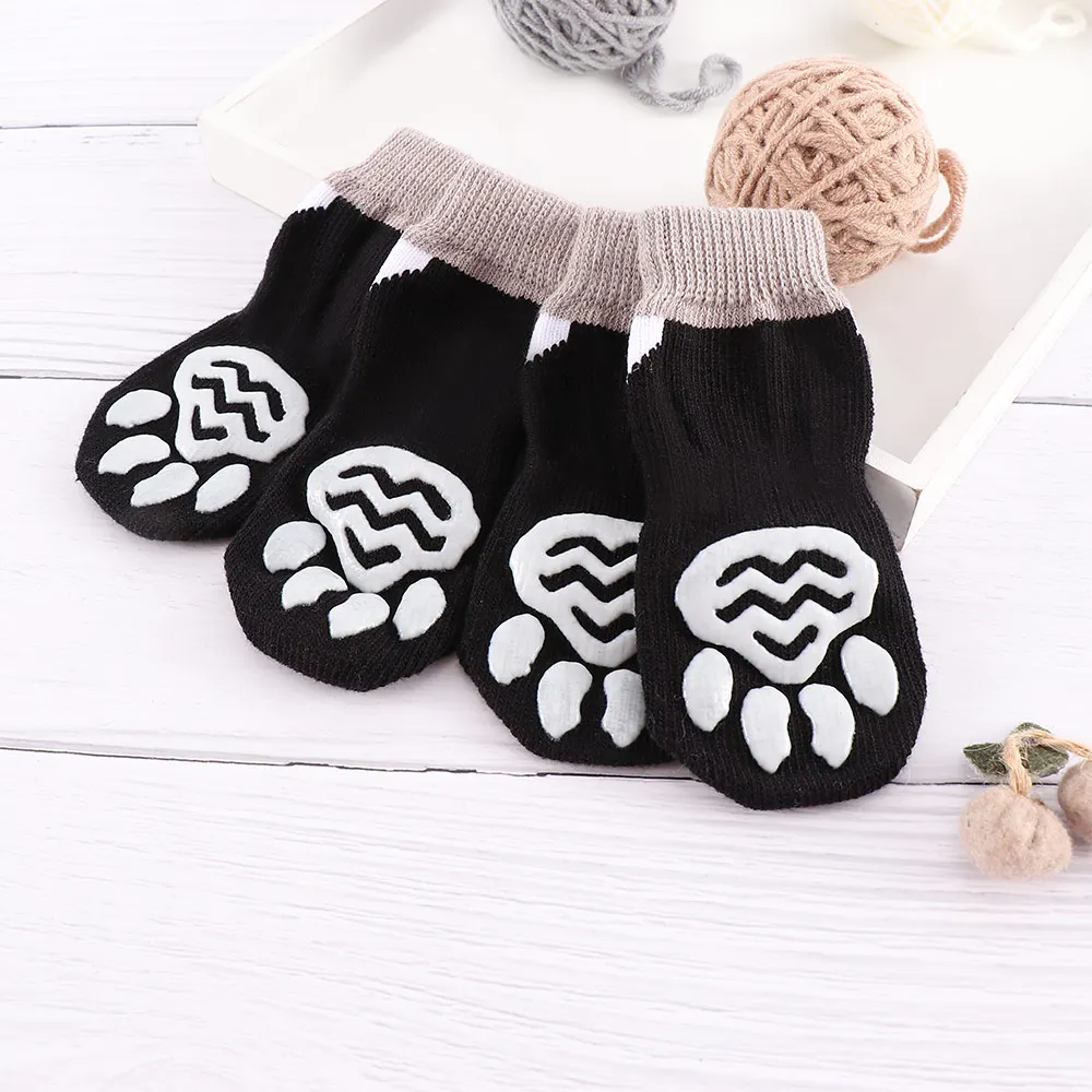

Anti Slip Bottom Dog Socks Sweet And Soft Black Knitted Paw Print Pet Puppy Shoes for Small Middle Large Dog