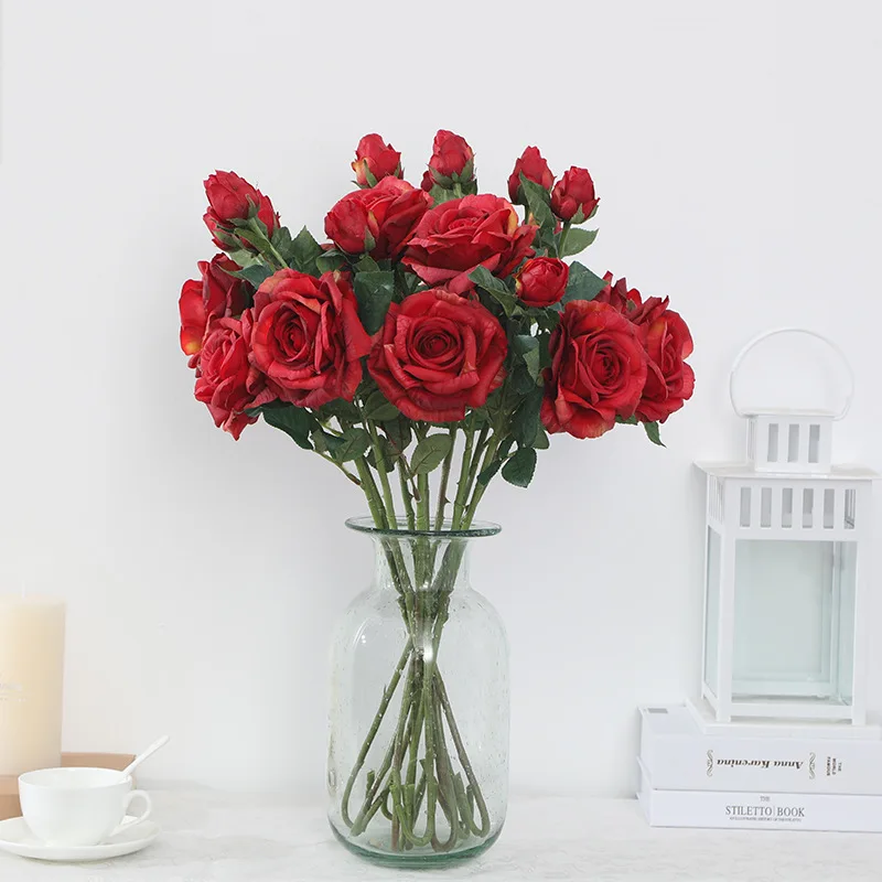 

Rose Flower Bouquet Vintage Silk Lifelike Fake Flower Wedding Flower Indoor Party Festival Supplies Home Hotel Photography Gift