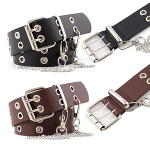 Ремень женский из искусственной кожи с металлической пряжкой, с двойными Люверсами