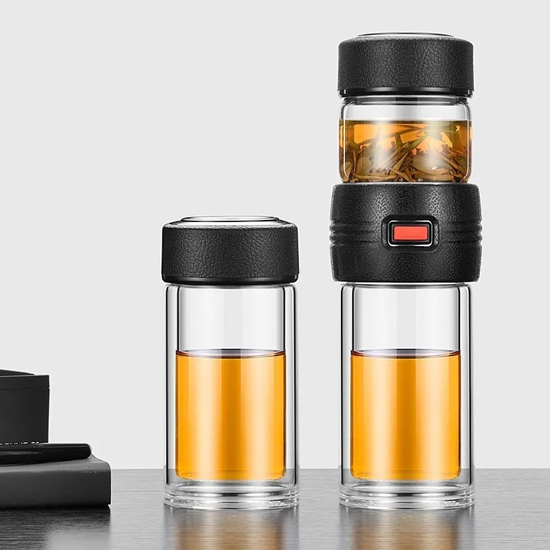 

Flower Tea Water Separation Double Wall Glass Tea Filter Infuser Bottle Cup Portable Tumbler Stainless Steel Filter Lid Car Mug
