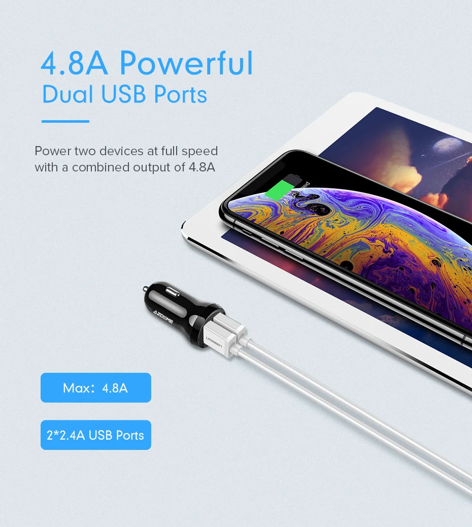 AZDOME мини USB Автомобильное зарядное устройство для мобильного телефона планшета gps 4.8A быстрое зарядное устройство автомобильное зарядное устройство двойной USB адаптер в автомобиль для M11 GS63H