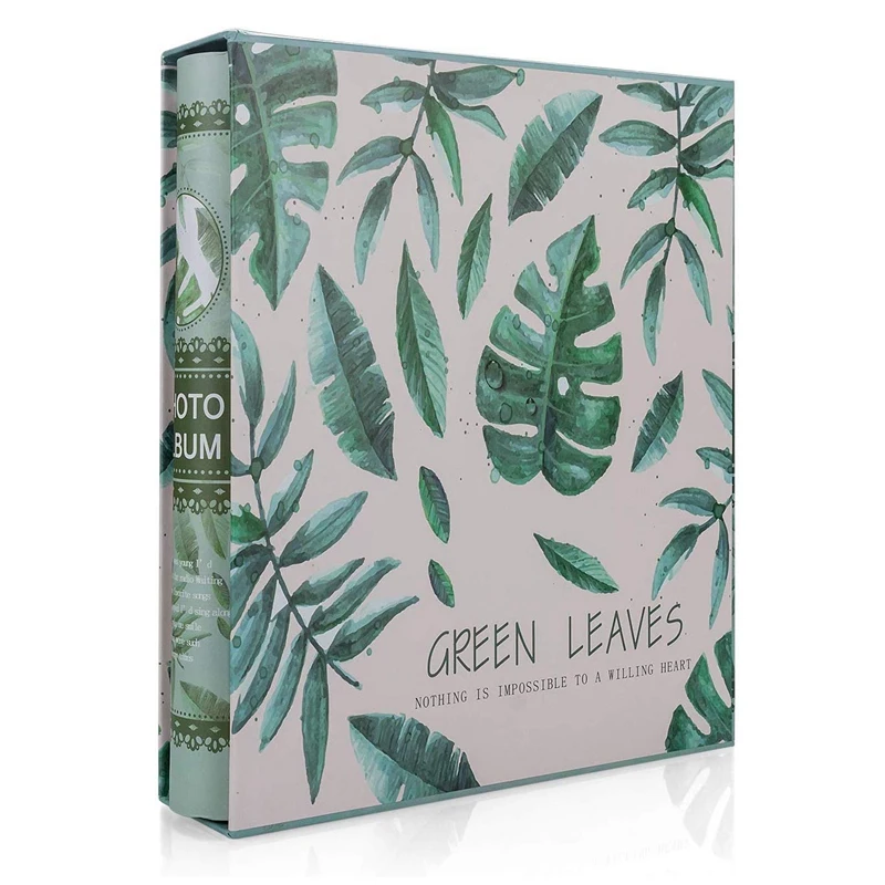 

Art Photo Album Slip in Case with 200 Pockets 6 X 4 Inch - Family Friends Memories Picture Photograph Albums Book - Green Leaves