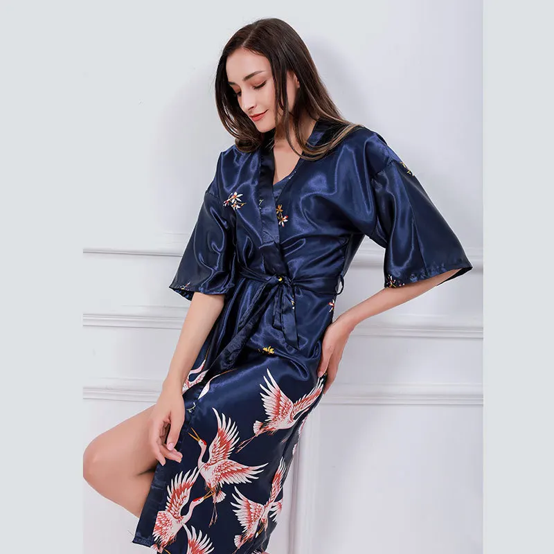 Lady Print Nightwear Home Clothing Burgundy Sleepwear Intimate Lingerie V-Neck Casual Bathrobe Gown Sexy Nightgown