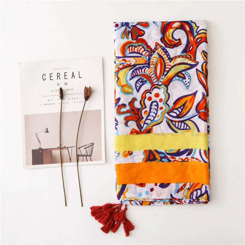 Женская модная вискозная шаль с кисточками шарф из пашмины оранжевого цвета