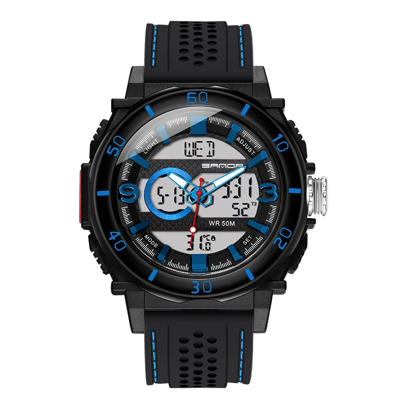 Black Blue SANDA, новинка, спортивные часы для мужчин, Лидирующий бренд, 50 м, водонепроницаемые, военные, кварцевые, цифровые наручные часы для мужчин, s, повседневные часы, relogio masculino - Цвет: Black Blue
