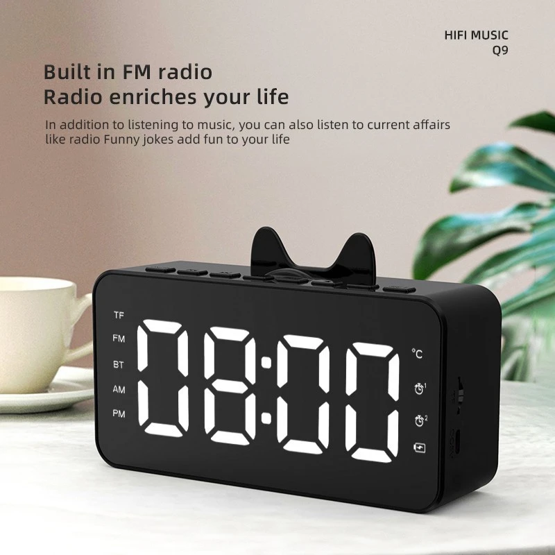 

Q9 Bluetooth 5.0 Wireless Rechargeable Clock Subwoofer Speaker Music Player