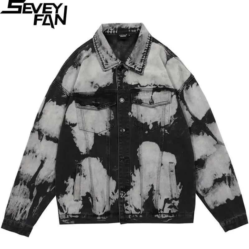 

Мужская джинсовая куртка ABOORUN в стиле ретро с переходом цвета, джинсовая куртка оверсайз с эффектом потертости, уличная одежда для мужчин