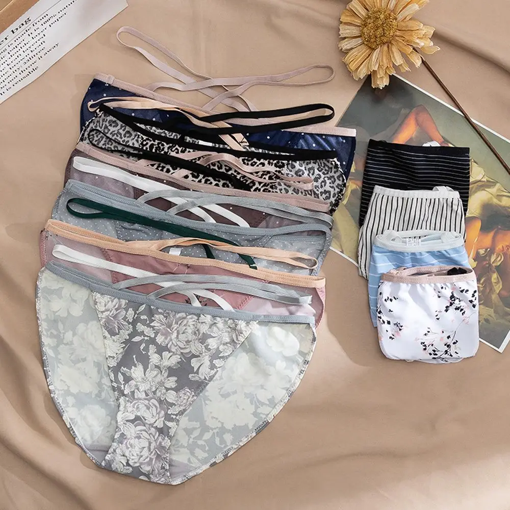 

Новинка, женские трусики с цветочным ремнем и перекрестными ремнями, сексуальное женское нижнее белье с леопардовым принтом в горошек
