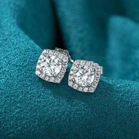 trendy 925 sterling silver 0 5 carat d color square moissanite stud earrings plated white gold pass diamond tester birthday gift