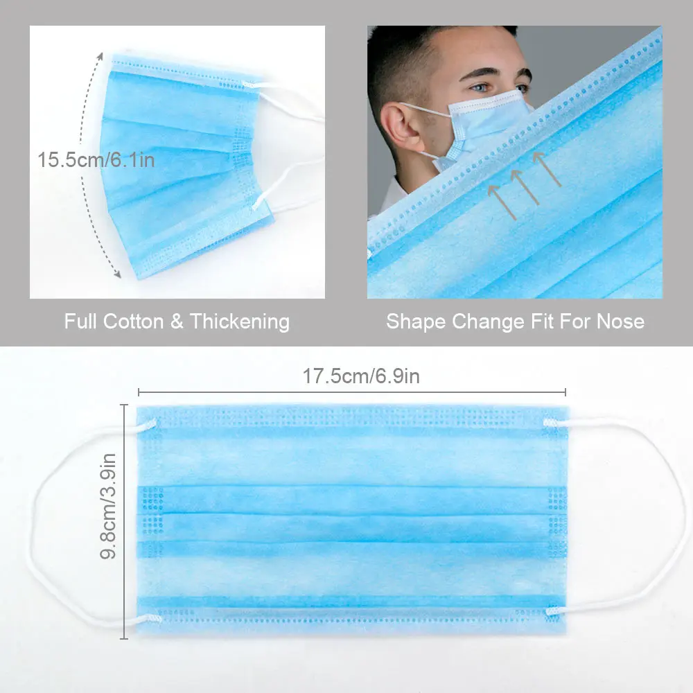 Маска для защиты от пыли 3 слойная Одноразовая эластичная Ушная петля с фильтром