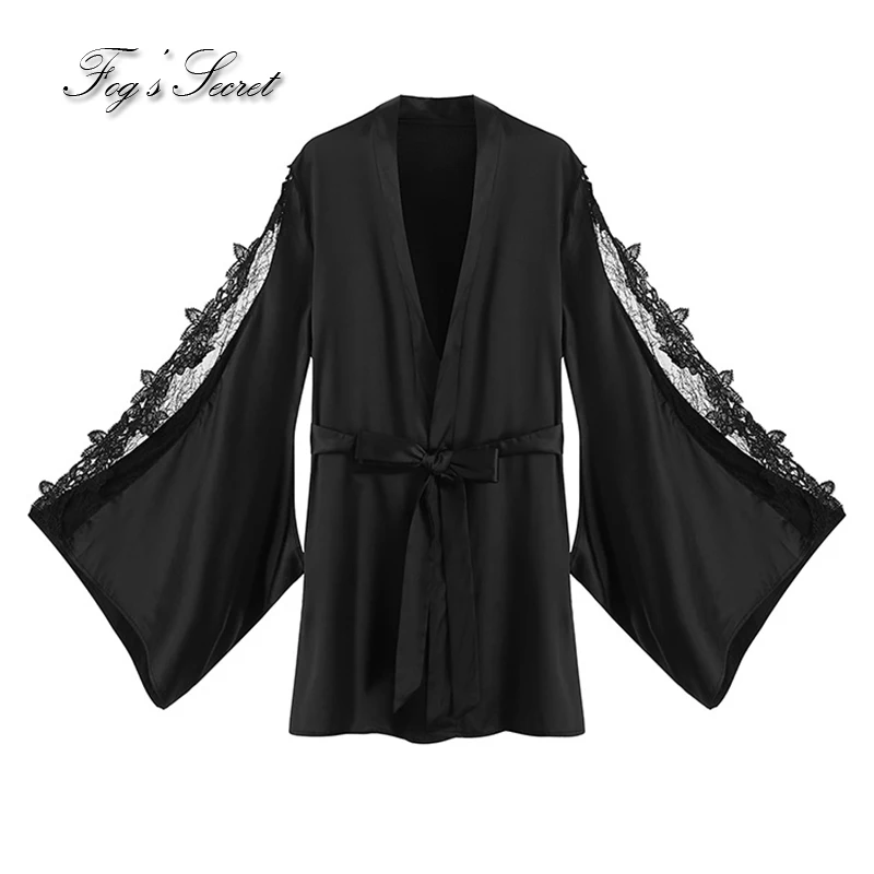 Black only Robe Женская одежда для сна халаты платье наборы сексуальный халат удобная домашняя одежда с поясом roupao feminino - Цвет: Black only Robe