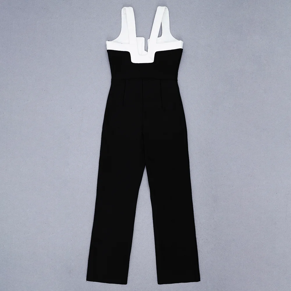 

High Quality Summer Fashion Sexy Sleeveless V Neck Black Women Bandage Jumpsuit 2020 Celebrity Designer Fashion Rompers