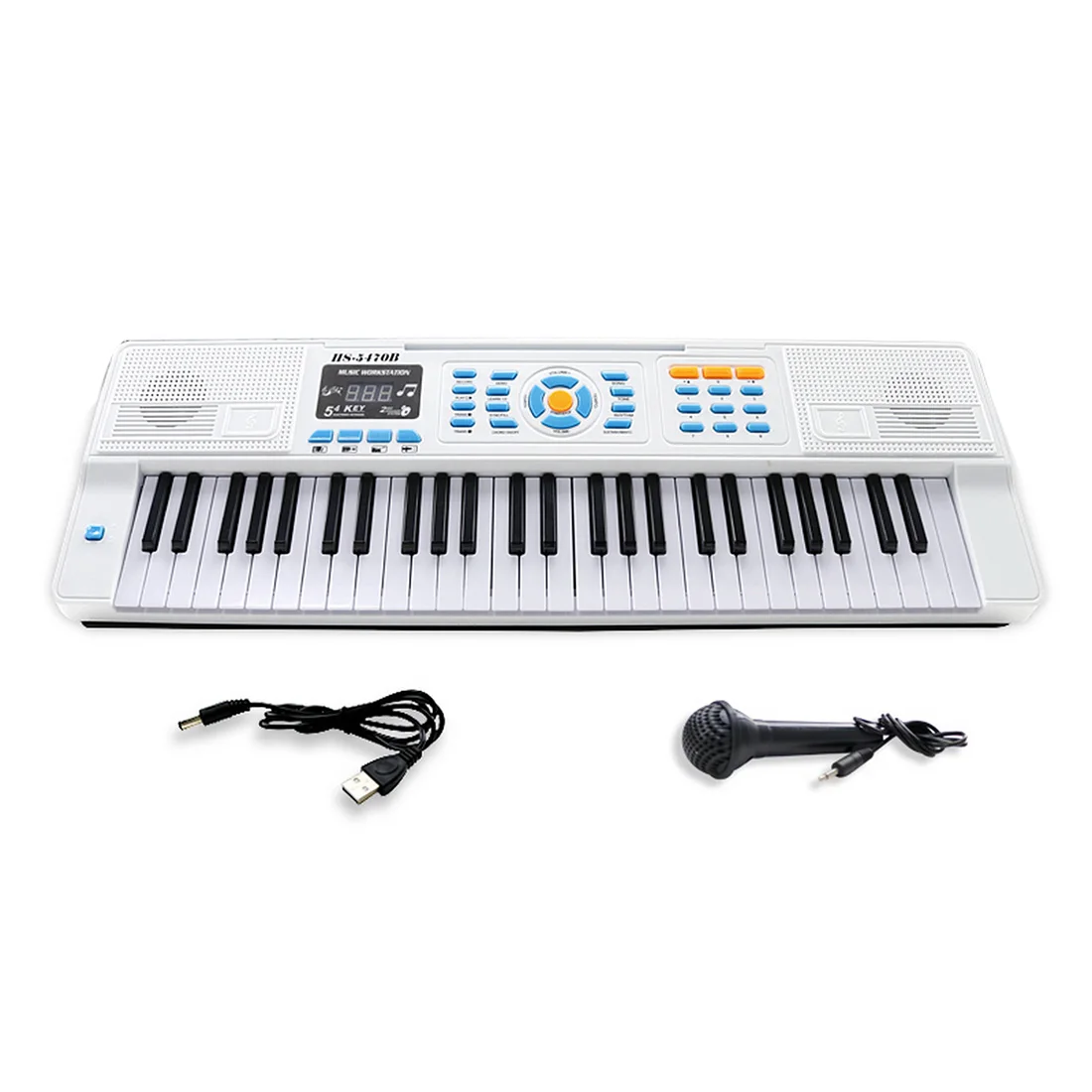 

54 Keys Children Multifunction Electric Keyboard with LED Display and Microphone Musical Instruments Toy - White/Black